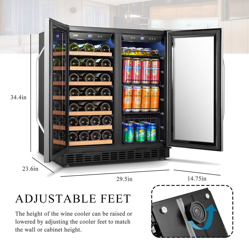 Lanbo Freestanding Refrigeration 29.5'' width 33 Bottle and 70 Can Dual